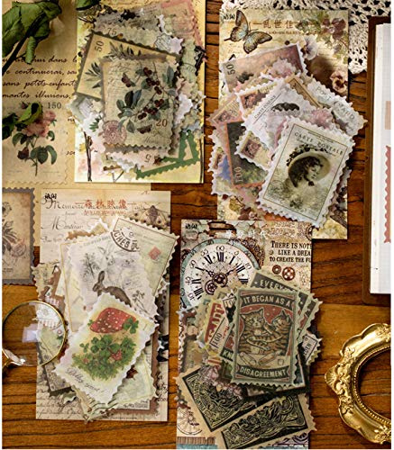 240 Pcs Vintage Aufkleber Stempel Scrapbooking Aufkleber für Scrapbook Kalender Notizbuch Tagebuch Fotoalbum DIY Dekoration, 47mm x 67mm, Charakter, Pflanze, Gebäude