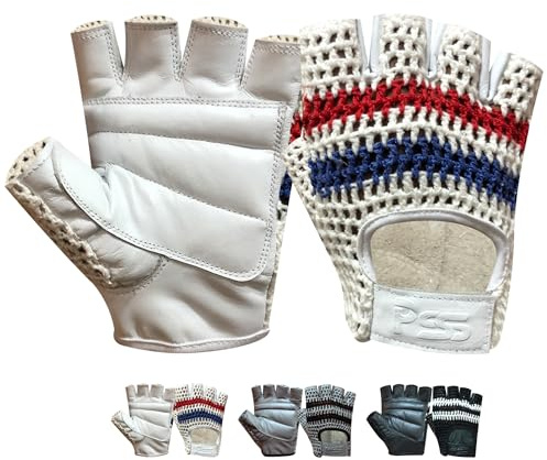 PSS Fingerlose Halbfinger Gepolstert Leder Netz Handschuhe Herren Manner Muskeltraining Bodybuilding Fitness Krafttraining Gewichtheber Turnen Gymnastik Crossfit Übung, Ref 407, Weiß Größe M
