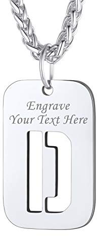 Bandmax Militärische Buchstabe D Dog Tag Kette hohl Initiale personalisiert Erkennungsmarke Edelstahl Weizenkette 55+5cm verstellbar Modeschmuck Accessoire für Frauen Männer