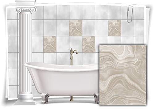Medianlux Fliesen-Aufkleber Folie Marmor Öl Ölfarben Abstrakt Bad Beige Grau WC Deko Küche, 12 Stück, 20x25cm m23m16h-137023