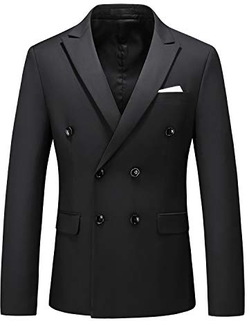 MOGU Men's Double-Breasted Suit Blazer Slim Fit Solid Color Sport Coat Jacket for Business, Wedding, Prom & Formal Events US Size 36 Black