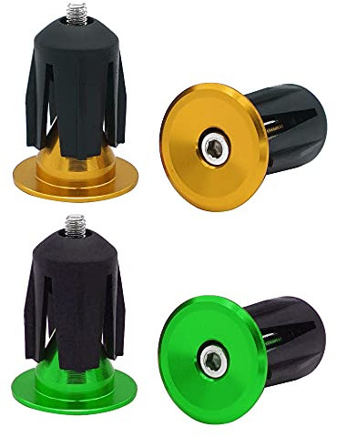 QitinDasen 2 Paar Lenkerstopfen Endstopfen, Fahrrad Lenker Endkappen, für Rennrad, MTB, BMX (Golden + Grün)