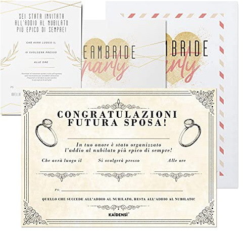 KAÏDENSÏ Gadget Addio al Nubilato - 13 Inviti Luxury con Certificato Sposa - Team Bride Accessori - Kit Organizzazione Evento