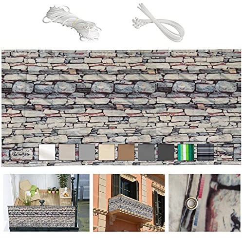 MEEYI Balkon sichtschutz 75x700cm Garten sichtschutz terrasse Balkon sichtschutz efeu seitenmarkise balkonabdeckungen mobel 100% privatsphäreopak für Balkon mit kabelbinder und Seil-Steinblume