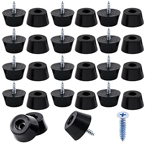 Hilitchi 50 almohadillas redondas de goma negra con tornillos a juego con arandela de acero inoxidable integrada para tabla de cortar, amplificadores, gabinetes, mesas de escritorio, sofás (30 x 22 x