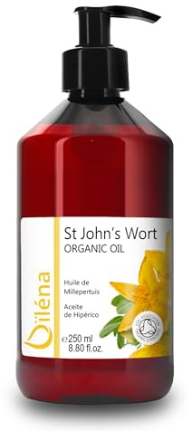 Huile Rouge de Millepertuis Bio, Macérée dans de l'Huile d'Olive Extra Vierge Soin Peau Irritée, Rougeurs, Cicatrices, Vergetures - 250 ml