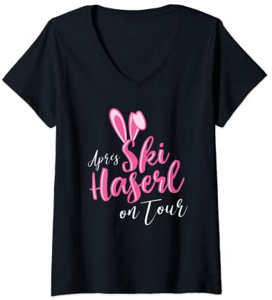 Damen Apres Skihaserl on Tour - Skifahrerin Apres Ski Party T-Shirt mit V-Ausschnitt