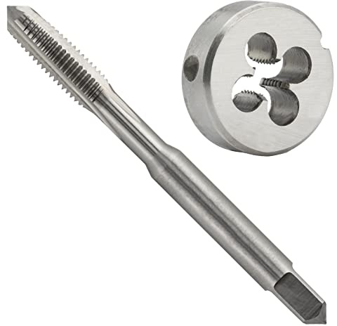 Aceteel M2,5 x 0,35 metrisches Gewindebohrer-Set und Schneideisen-Set, M2,5 x 0,35 mm HSS Maschinengewindebohrer und M2,5 x 0,35 mm legierter Werkzeugstahl, runde Schneideisen für Rechtshänder