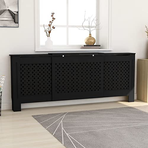 WIFESE HeizköRperverkleidung 205x20.5x81.5 cm Schwarz HeizköRperverkleidung HeizköRperabdeckung Speicherfunktion Holzgitter HeizköRperverkleidung RippenheizköRper Lamellenwand Holzverkleidung