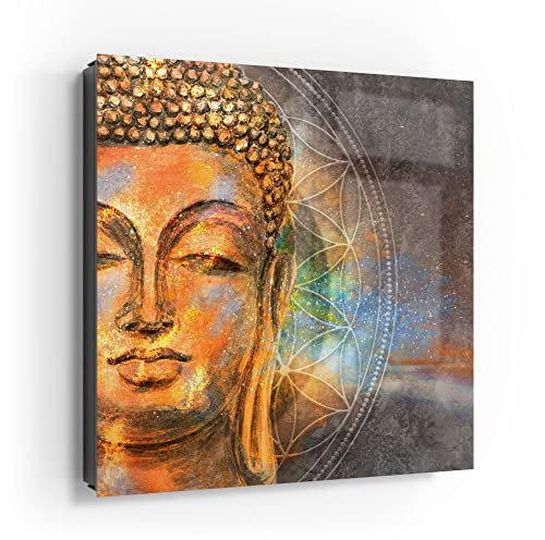 DEQORI Schlüsselkasten schwarz | 30x30 cm | Motiv Meditierender Buddha | Glas & Metall Schlüssel-Box | Schlüsselschrank mit 50 Haken + 2 Magnete | Moderne Box magnetisch & beschreibbar