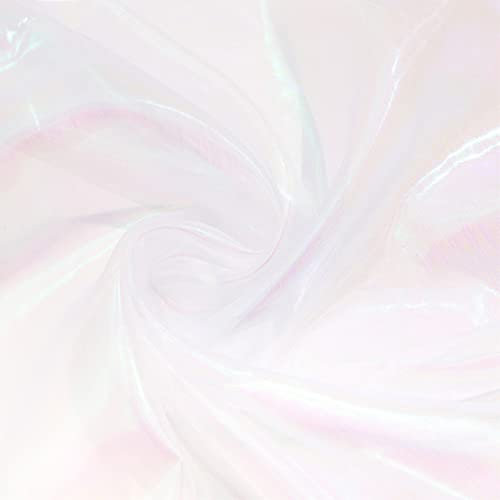 Organza Fabrics,Laser Cloth,Shiny Satin Fashion Fabric,Decorative Fabric,Costume Fabric for Sewing,Sold by the Metre,Decorating,Transparent,for Decorating,Crafts,DIY Sewing Pattern Crafts,White