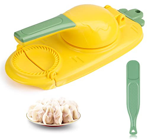 Encuryna Teigtaschen Maker, Dumpling Maker 2-in-1-Knödelformdruck,Teigtaschen-Hautmacher,Manuelle Teigpresse, Hautverpackungen,Knödel Skin Maker Knödel Formen(gelb)