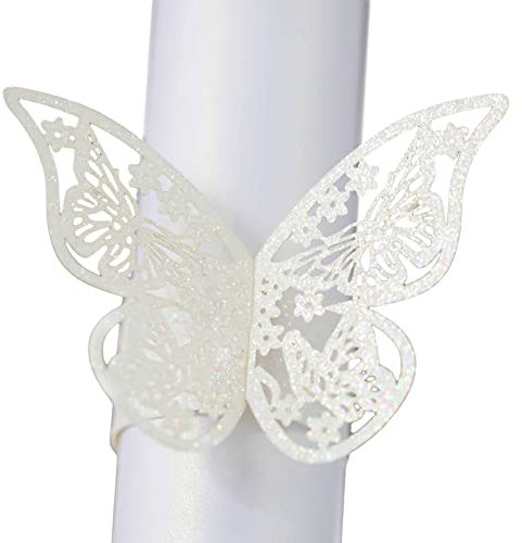 Surakey Papier Serviettenringe Set,Serviettenringe Beige,50 Stück 3D Bling Schmetterling Serviettenring,Schmetterling Servietten Schnallen Halter Tischdekoration für Hochzeit, Party, Ramadan, Bankett