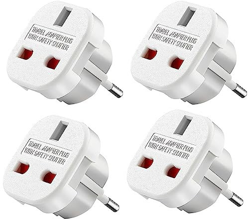 Fiotha UK vers EU Adaptateur de Voyage, 4 Pcs Adaptateur Prise Anglaise vers France, Adaptateur de Prise UK vers Europe, pour l'Allemagne, l'Irlande, Les Pays-Bas, la Pologne, la Suède, Blanc