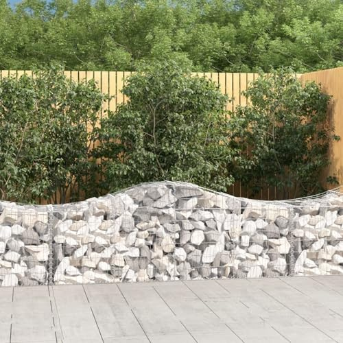 Gecheer Gabion Baskets Arched Gabion Raised Bed Mesh Wire Cages Galvanised Steel Stone Basket Outdoor Retaining Wall 13 pcs 200x50x60/80 cm Galvanised Iron 549