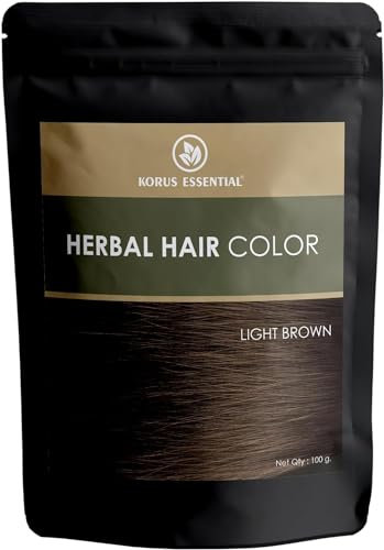 Korus Essential Herbal Hair Color (Light Brown) - 100g | with Henna, Amla, Aritha, etc.