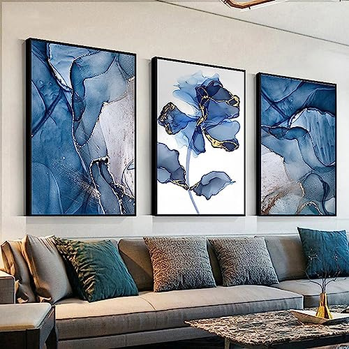 HEHGVCF Wandbilder Schwarzes Grau Leinwand Bilder Abstrakte Geometrie Marmor 3er Set Kein Rahmen Home Deko Bilder Grau Gold Blau Rosa (B,50 x70cm)