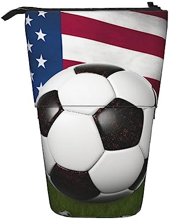 EVANEM Stehendes Federmäppchen Softball Gedruckt Teleskop Bleistifthalter Schreibwaren Fall Pop Up Bleistift Tasche Teleskop Stifthalter Für Büro Arbeit Neujahr Geschenk, Fußball USA-Flagge,