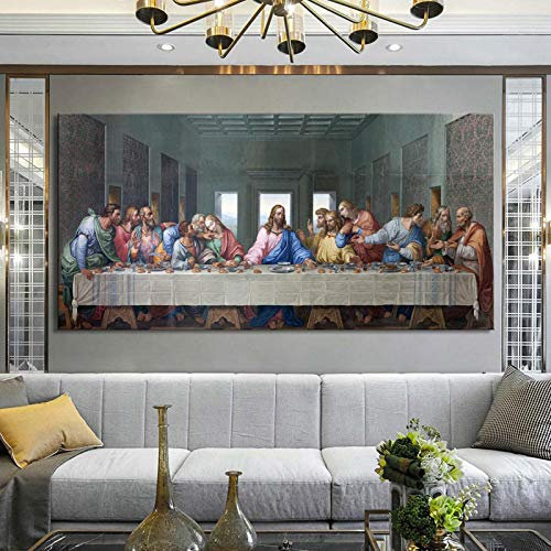 Leonardo Da Vincis Das letzte Abendmahl, Poster und Drucke, berühmte Gemälde, Wandkunst, Leinwandgemälde für Wohnzimmerdekoration, 70 x 190 cm, mit Rahmen