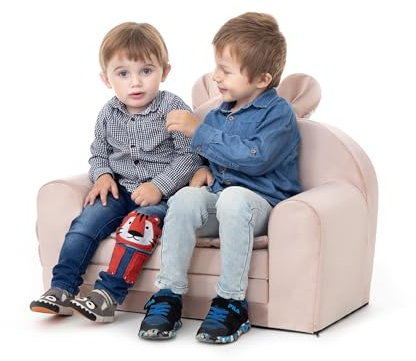 PillowPrim Ausklappbar Schlafsofa, Kindertags- und Geburtstagsgeschenk für Mädchen und Jungen, Couch, Kinderzimmer, Babysofa, Kleine Couch, Lachs, 71x35/91x48 cm