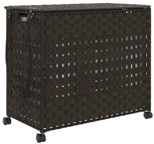 vidaXL Wäschekorb mit Rollen Dunkelbraun 66x35x60 cm Rattan