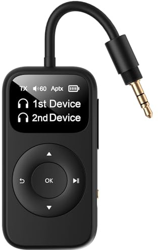 EITIPOK SoundSync Pro Transmisor y receptor Bluetooth para avión, transceptor de audio Bluetooth de fácil configuración para 2 dispositivos BT, control de volumen, RCA para TV