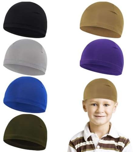 Besforta 6 cappucci rinfrescanti con teschio per bambini e ragazzi, per ciclismo, fodera per casco, calcio, sport, berretto da corsa, Colori classici a tinta unita, 2-8