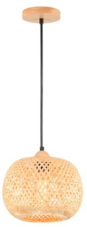 LIGKIN Pendelleuchte Bambus Weben Kronleuchter Rattan Boho Style Bambus Lampenschirm Vintage Deckenlampe Deko Deckenleuchte für Restaurant Wohnzimmer Küche Café, Ø25cm