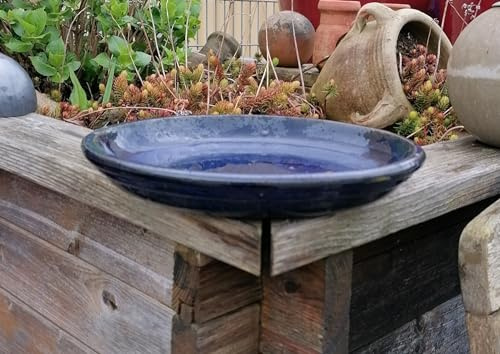 Generisch NEU !! Untersetzer/Teller/Vogeltränke ø 23 cm aus winterfesten Steinzeug blau glasiert Unterteller Pflanztopf Garten Deko Mediterran