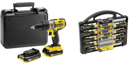 Stanley Fatmax Fmc625D2-Qw Trapano Avvitatore A Percussione 108 W, Nero Giallo, 23 x 5.5 x 22 cm 1.8 Kg & STHT0-62141 SET 34 PZ GIRAVITI