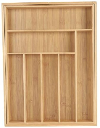 Organisateur D'argenterie de Cuisine Extensible pour Couverts et Ustensiles, Plateau de Rangement D'ustensiles en Bois Réglable pour Tiroirs, Organisateur de Tiroir de Cuisine,(9 emplacements)