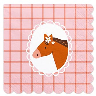 Servietten Pferd Rosa – 12 Stück 3-lagig 33x33 cm | Papierservietten für Pferdeparty, Pony Kindergeburtstag, Mädchengeburtstag, Reiterhof, Picknick & Tischdeko
