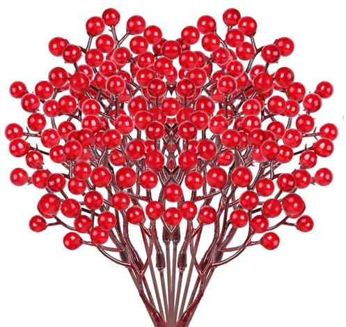 SULOLI Christmas Red Berries,20Pieces Christmas Holly Berries Branch Artificial Fruits for Xmas Wreaths decorations