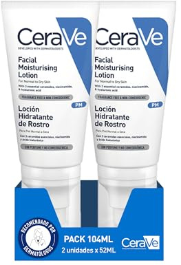 CeraVe, Gesichtsfeuchtigkeitslotion PM 2x 52 ml, Für normale bis trockene Haut, Hydratisiert und stellt die schützende Hautbarriere wieder her, Angereichert mit essentiellen Ceramiden, Niacinamiden
