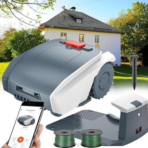 DDZJTPP Robot Cortacésped (con Batería 20V,Base Carga Incluida,Ancho Corte 19Cm,para áreas Césped hasta 1500M²) Navegación óptica,Evitación Automática Obstáculos,Corte Preciso