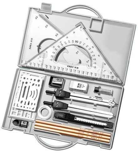 Alwida Zeichenwerkzeuge – Winkelmesser- und Zirkel-Set | Metalllineale und Zirkel, Geometrie-Set mit Etui, Dreieckslineal, Zirkel und Winkelmesser-Set, Zeichenstifte, Zeichenzubehör