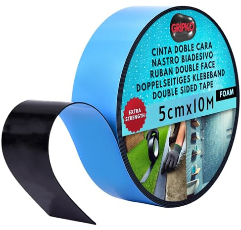 Gripko - Doppelseitiges Klebeband Extra Stark 10m x 50mm - Für Innen & Außen - Schwarzes Schaumband für Multisuperfizien