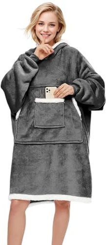 Metaparty Sweat à Capuche Couverture Pull Capuchon, Flanelle et laine d'agneau Couvertures, Sweat Oversize en Polaire Adulte Unisexe (Gris)