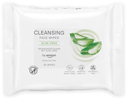 by Amazon Toallitas de limpieza facial con aloe vera, 25 toallitas