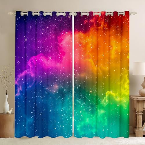 Homemissing Tende colorate arcobaleno per bambini, 30% -50% oscuranti, per camera da letto e soggiorno, tende per finestre, motivo: galassia, 117 x 137 cm, 2 pannelli