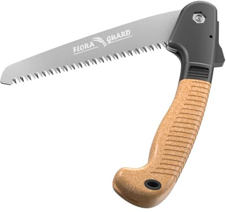 FLORA GUARD Seghetto pieghevole,lama temprata SK5 da 195 mm, sega per rami con impugnatura morbida in TPR e blocco di sicurezza, per potatura di giardini o alberi, campeggio