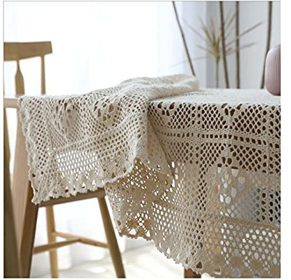 MYXJX tovaglie Tovaglia rettangolare vintage, tovaglia con gancio fatta a mano, tovaglia shabby chic for decorazioni da tavola for feste in hotel(Beige a,60x60cm(24x24inch))