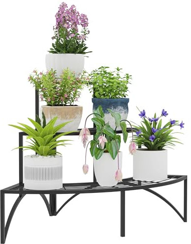 Outsunny 3-Etagen Pflanzenständer, Blumenständer für Innen Außen, Pflanzenregal aus Metall, mehrstöckig Blumenregal, 60 cm hoch Blumentreppe für Wohnzimmer, Garten Balkon Deko, Schwarz