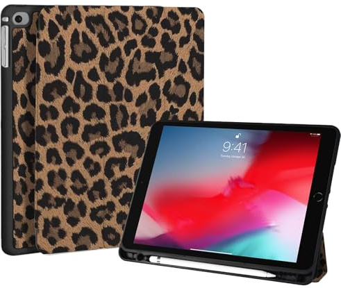 Fycyko Case for iPad 6th/5th Gen 9.7 (2018/2017) Aesthetics Leopard,Brown | Trifold Stand,Built-in Pencil Holder,Auto Wake/Sleep,Lightweight Shockproof Protective Cover for iPad 9.7 Inch