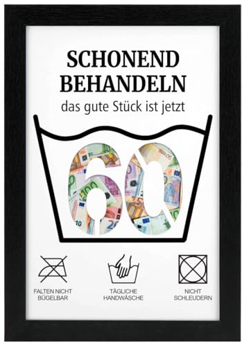 MorLuks Geldgeschenke Geburtstag 60, Bilderrahmen Geldgeschenk, 60. Geburtstag Frauen & Männer, Schonend Behandeln 60, Lustige Geldgeschenke Verpackung für Freunde Familie