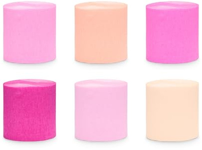 Kreppband Set Rosa Pink Pfirsich – 6 Rollen à 10 Meter, 5 cm breit, Krepppapier Luftschlangen für Mädchengeburtstag, Baby Shower, JGA, Partydeko & DIY Basteln
