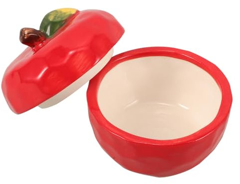 GLEAVI Pot à Bougie Céramique Forme Pomme Bocal à Bonbons Noël Sucrier Alimentaire avec Couvercle Bocal de Rangement Décoratif Pot à Épices Rouge