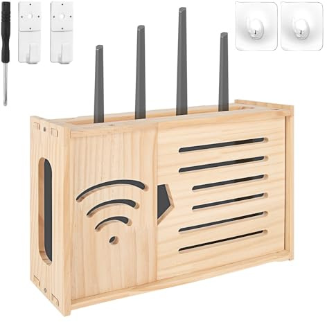 Kingshion Wooden WiFi Router Box 13.5 Wall Mount Cable Organizer