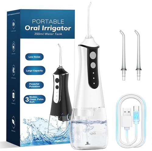 Water Flosser for Teeth Cordless & Oral Irrigator Dental Flosser, 350ML Portable flossers for Teeth Care Home Use and Travel, 3 Modes, White