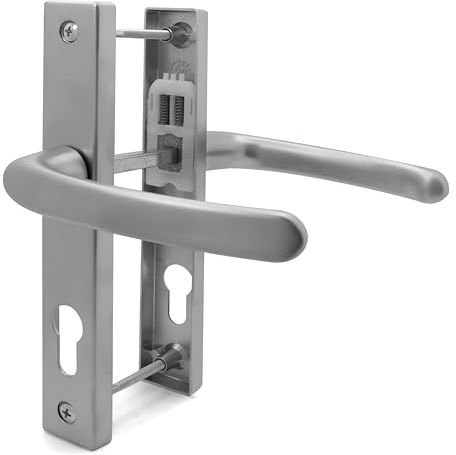 TSS UPVC Door Handle Set, 72mm PZ (Centres), Lever/Lever, Screw to Screw 180mm with Backplate 210mm x 32mm - Replacement PVC Door Handle (Silver)